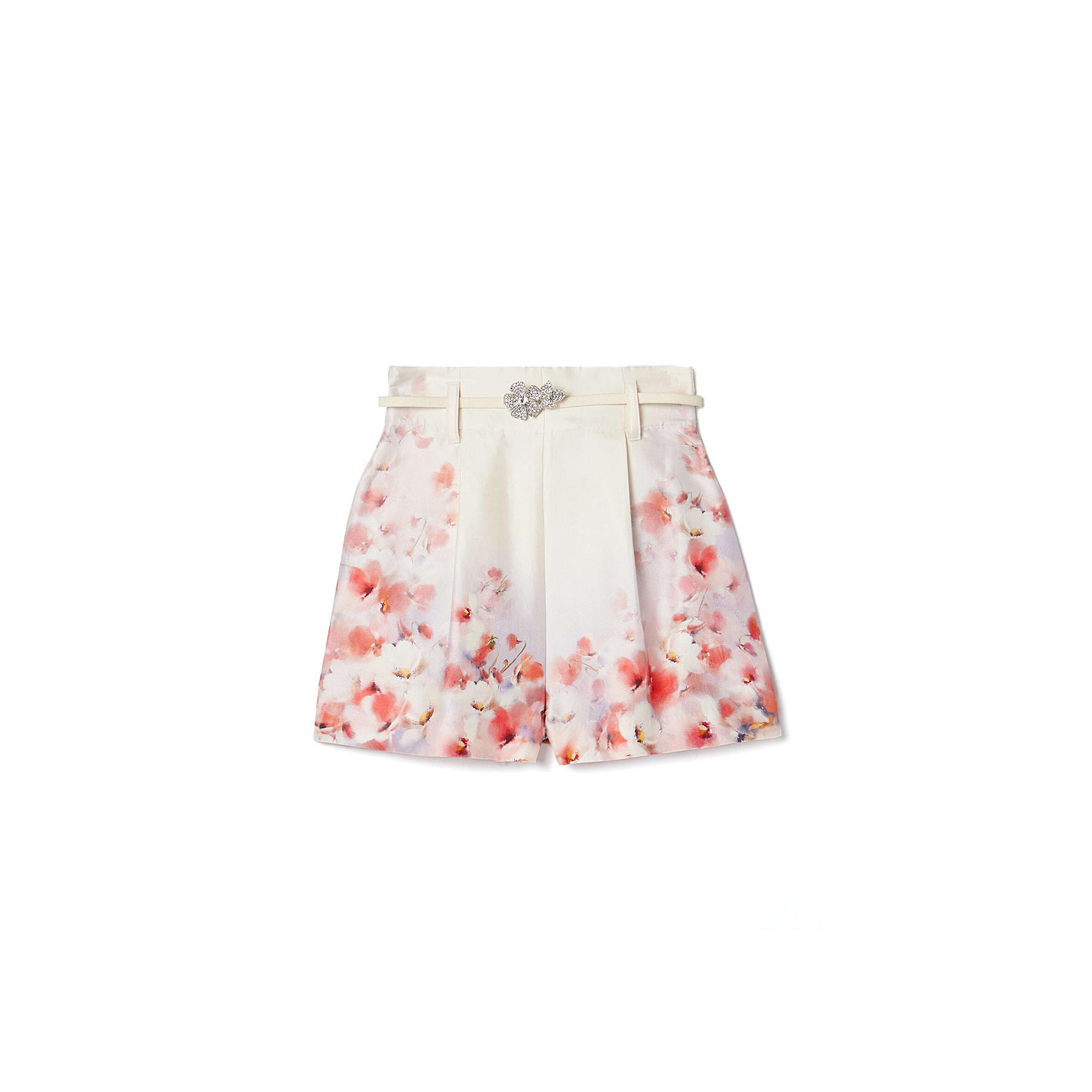 ZIMMERMANN CRUSH BELTED FLORAL-PRINT SILK AND COTTON-BLEND TWILL SHORTS 